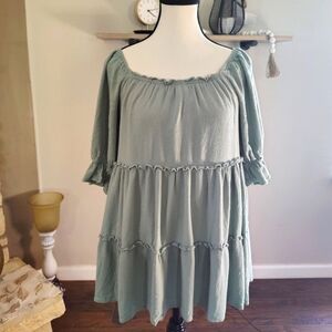 Newbury Kustom Sage Green Tiered Mini Dress/Babydoll Top